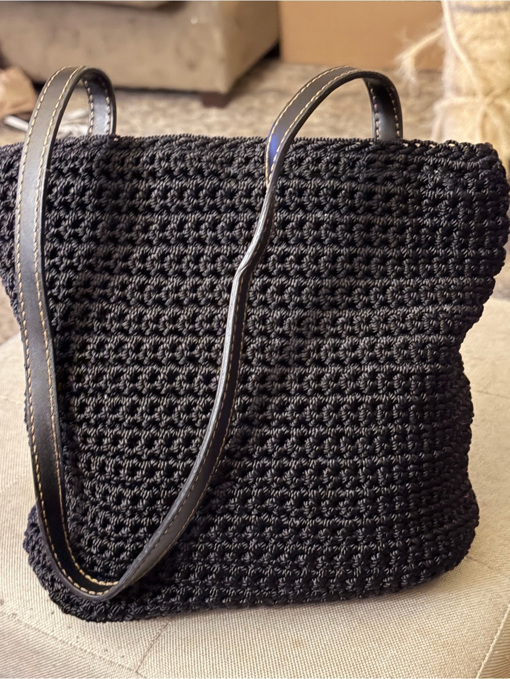Liz Claiborne Black Crochet Shoulder Bag with Multicolor Floral Embroidery - Picture 2 of 6